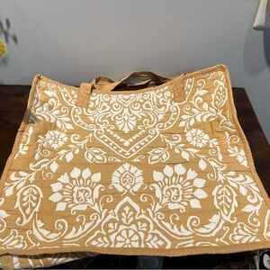 Chic Floral Tan and White Tote Bag